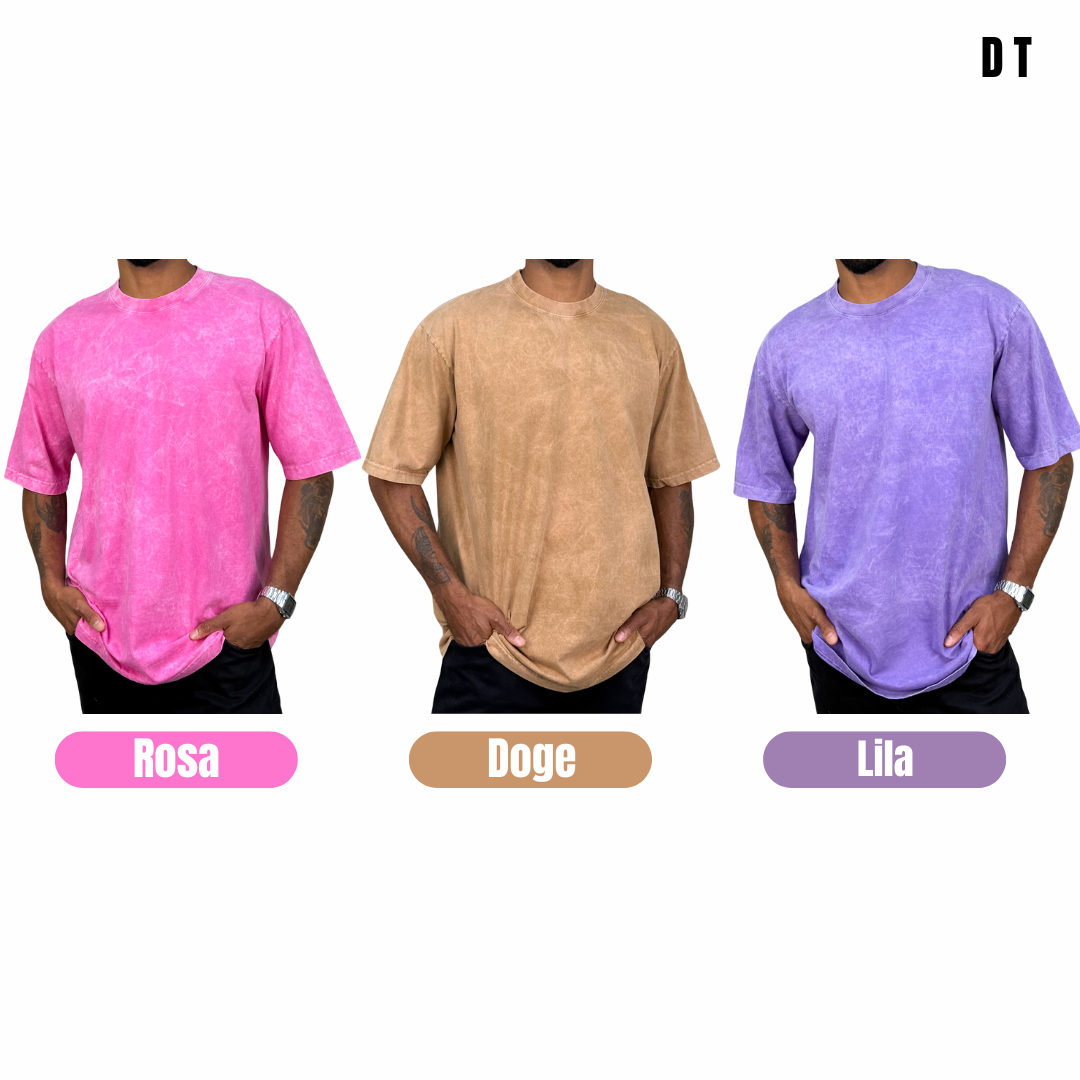 3 Camisetas Oversized Acid Wash Premium