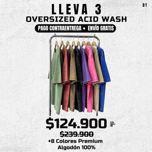 3 Camisetas Oversized Acid Wash Premium